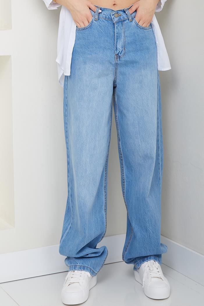 Dökümlü Baggy Kot Pantolon 1513 - Açık Mavi