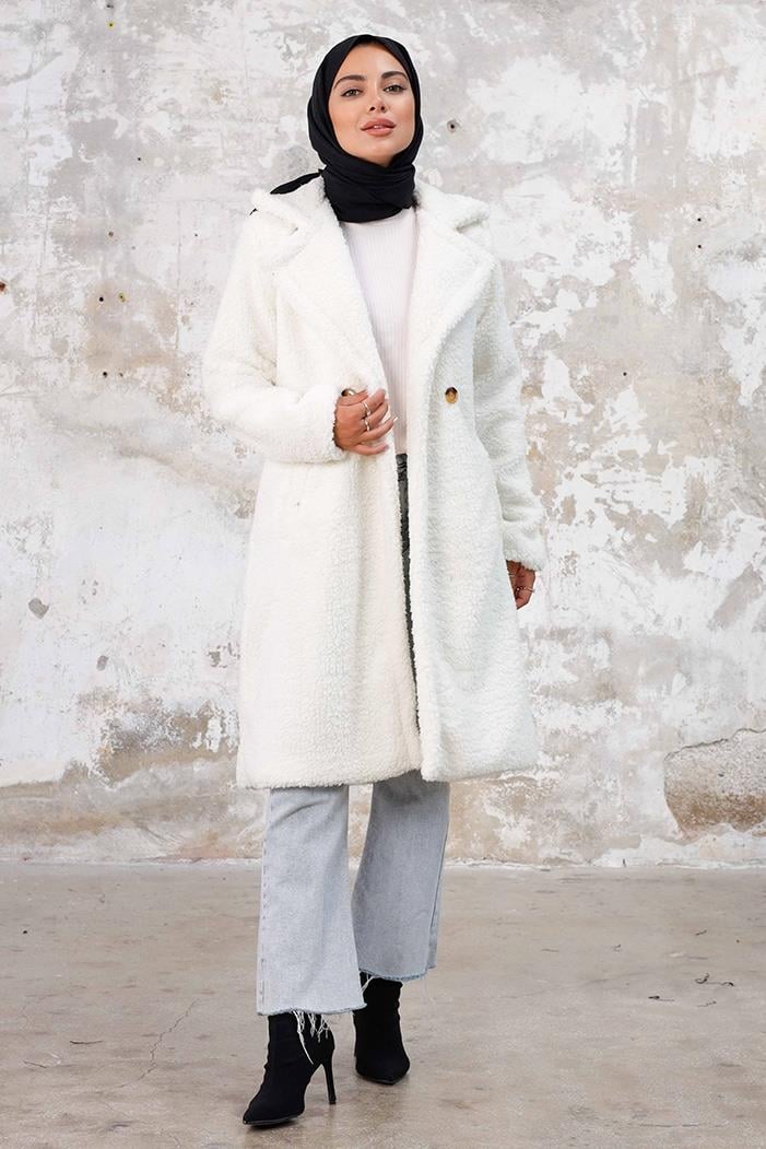 Duha Tesettür Peluş Kap 1218 - Beyaz