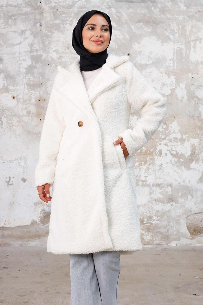 Duha Tesettür Peluş Kap 1218 - Beyaz