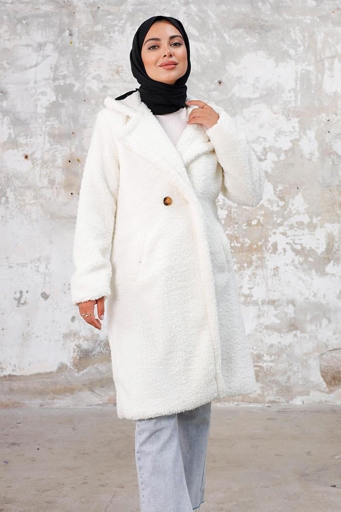 Duha Tesettür Peluş Kap 1218 - Beyaz