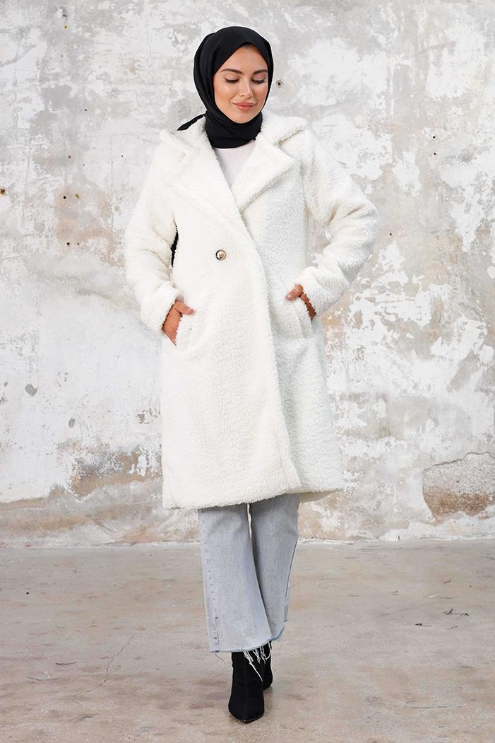 Duha Tesettür Peluş Kap 1218 - Beyaz