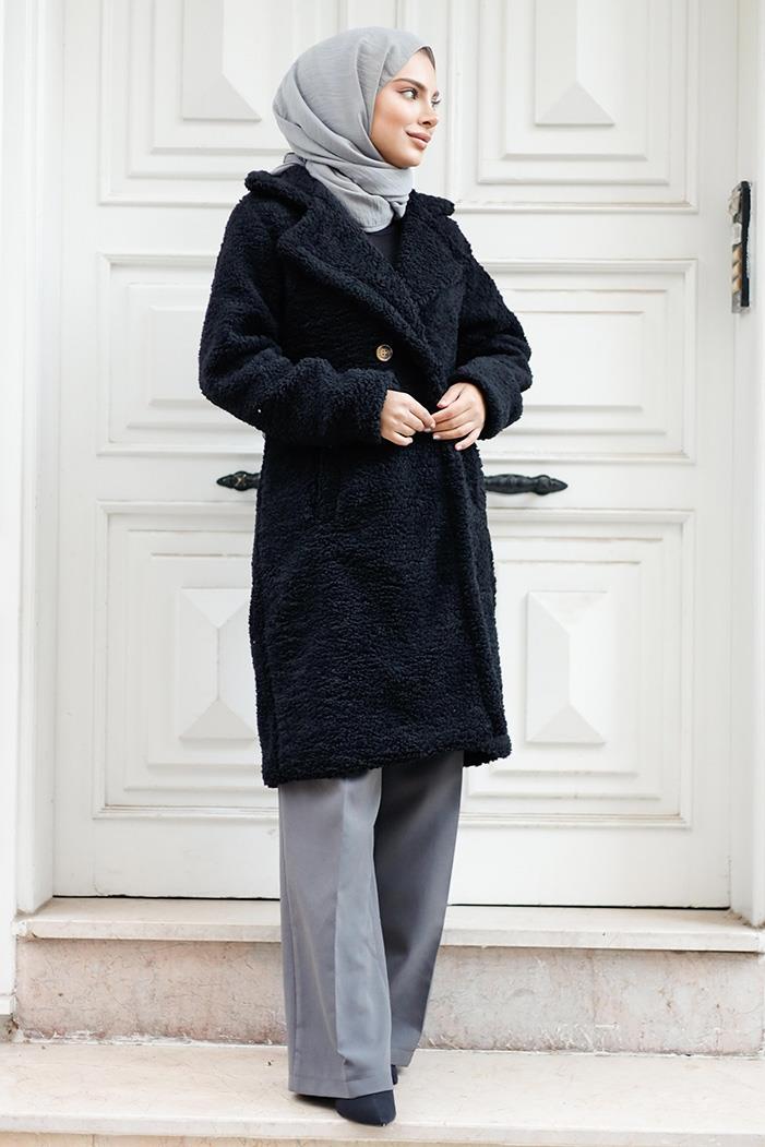 Duha Tesettür Peluş Kap 1218 - Siyah