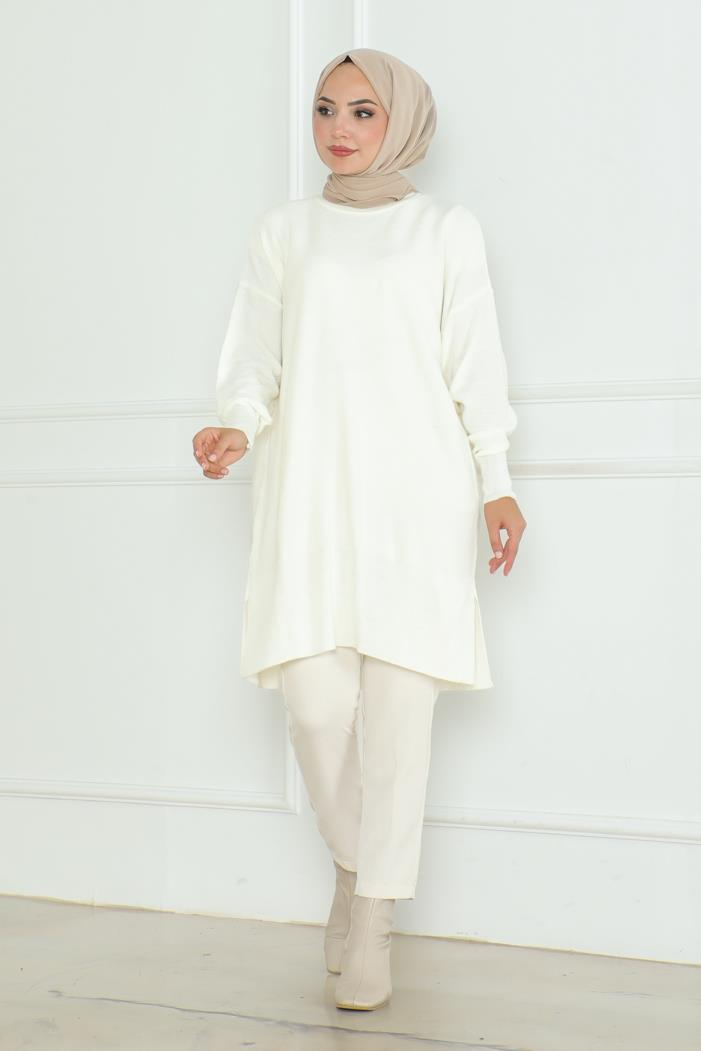 Ebrar Triko Tunik 1129 - Beyaz