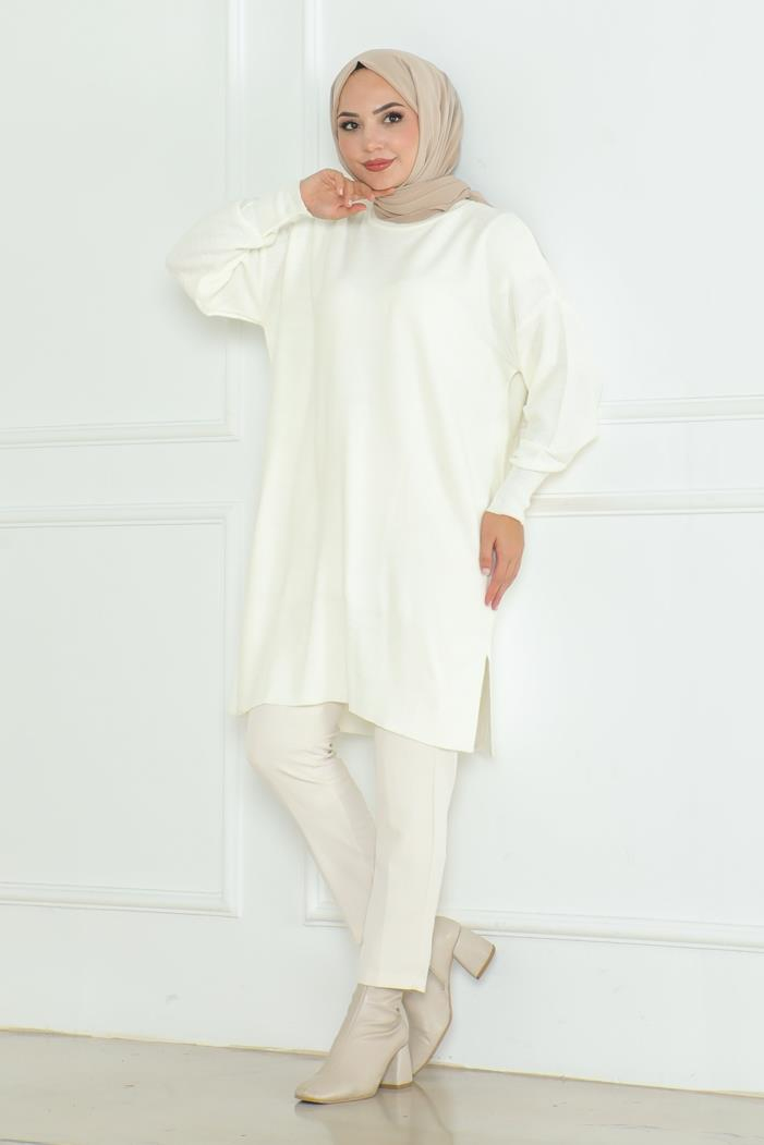 Ebrar Triko Tunik 1129 - Beyaz