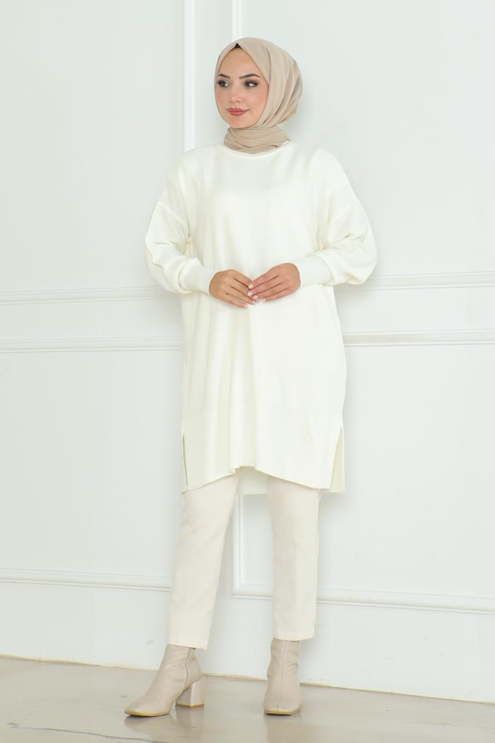 Ebrar Triko Tunik 1129 - Beyaz
