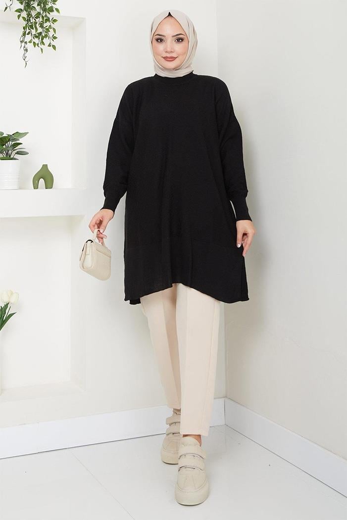 Ebrar Triko Tunik 1129 - Siyah