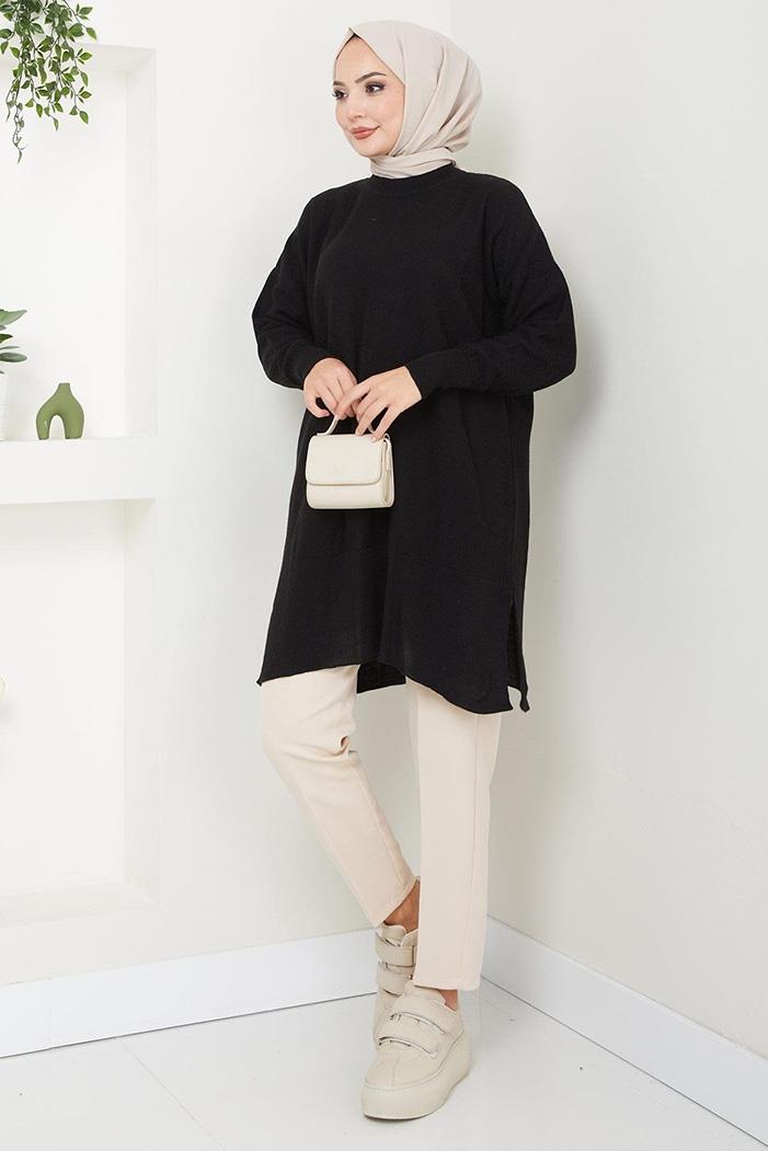 Ebrar Triko Tunik 1129 - Siyah