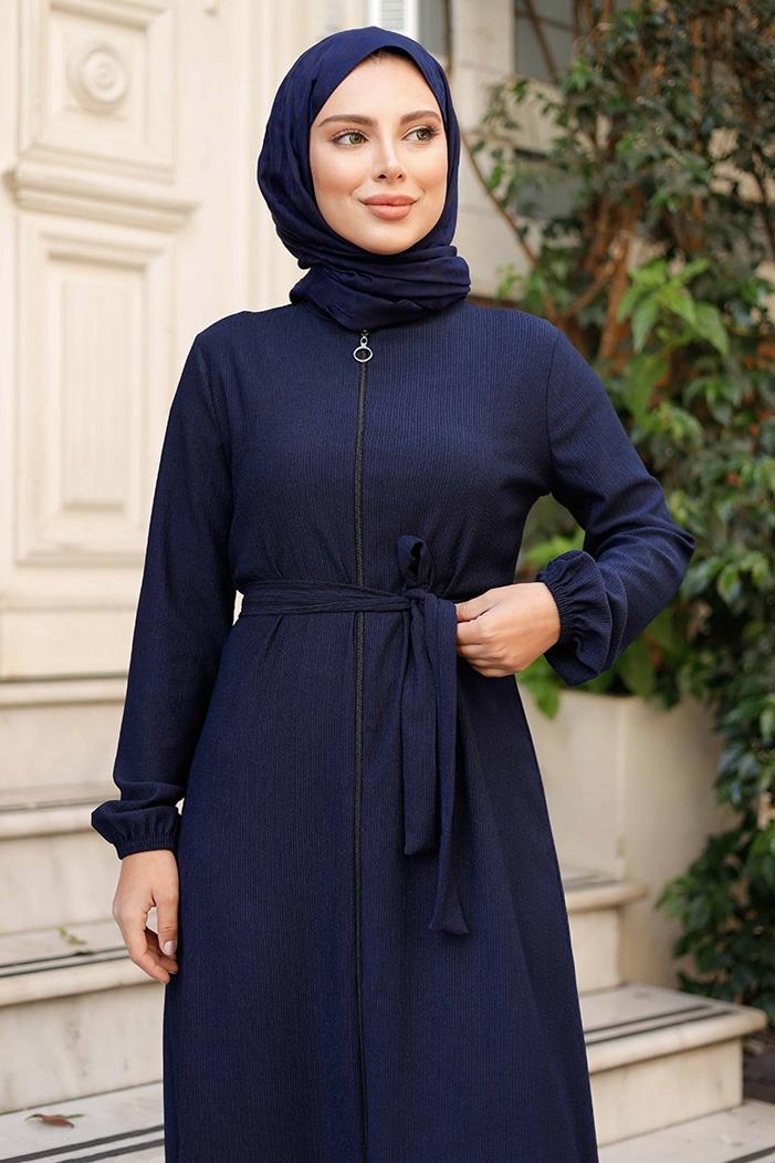 Edna Fermuarlı Tesettür Ferace 1265 - Lacivert