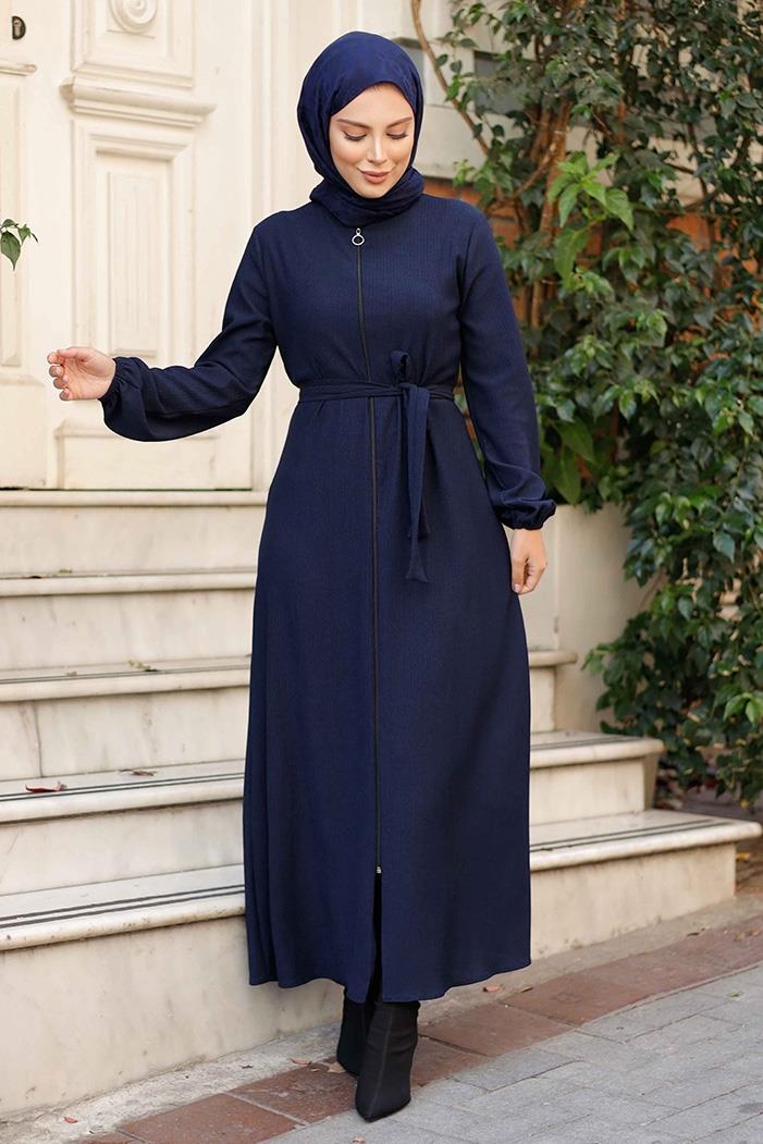 Edna Fermuarlı Tesettür Ferace 1265 - Lacivert