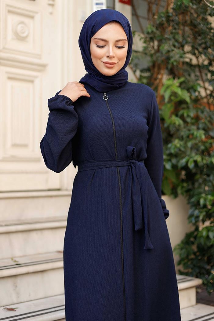 Edna Fermuarlı Tesettür Ferace 1265 - Lacivert