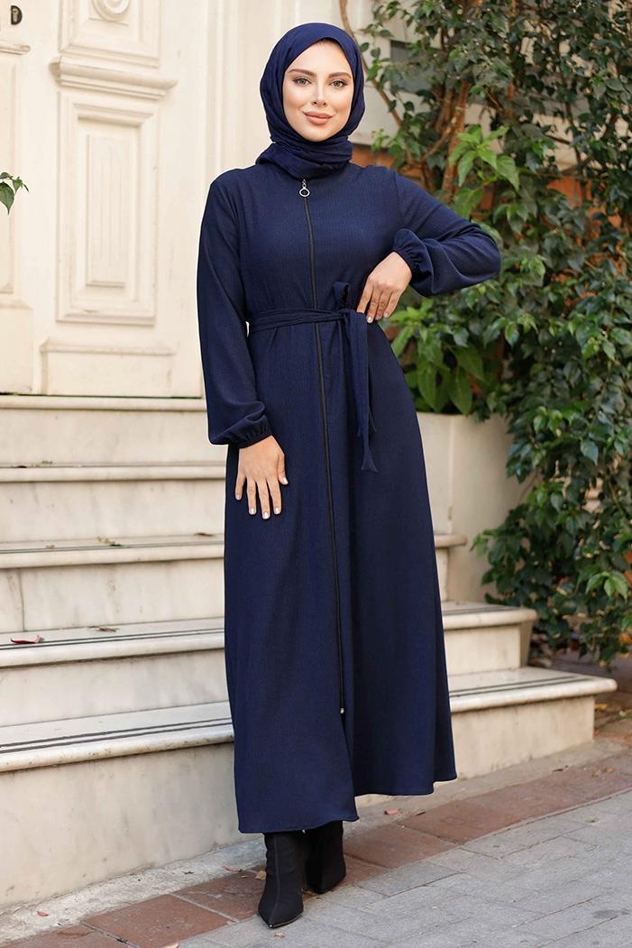 Edna Fermuarlı Tesettür Ferace 1265 - Lacivert