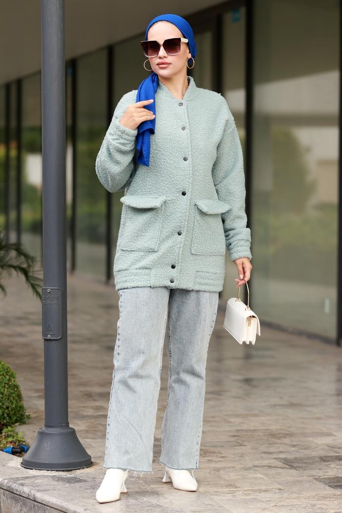 Elan Düğmeli Tesettür Kap 645 - Mint