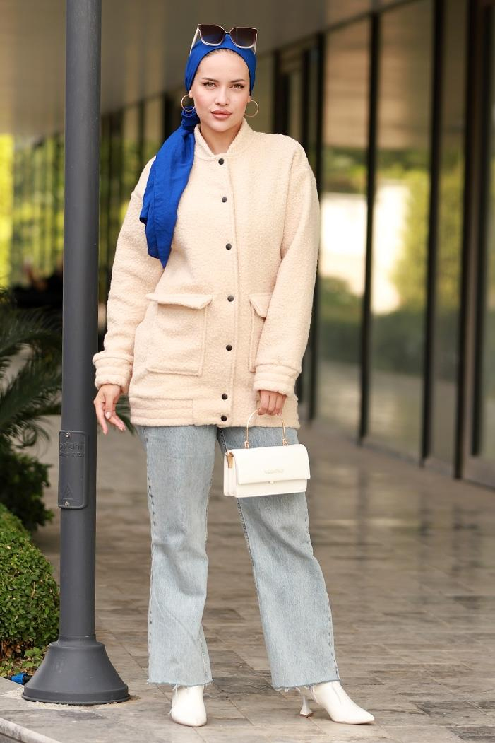 Elan Düğmeli Tesettür Kap 645 - Taş