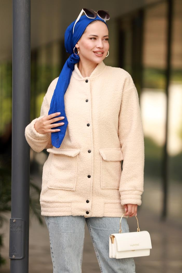 Elan Düğmeli Tesettür Kap 645 - Taş