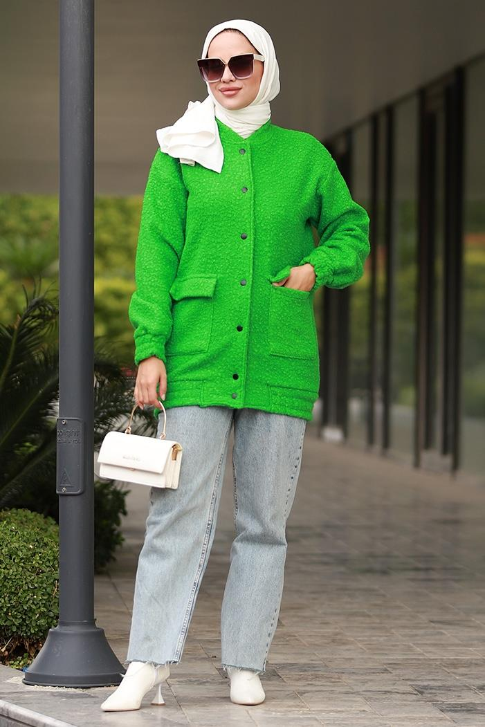 Elan Düğmeli Tesettür Kap 645 - Yeşil