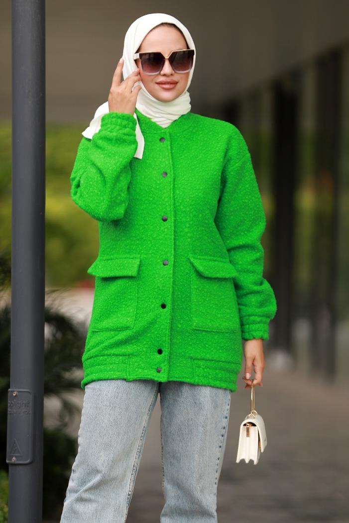 Elan Düğmeli Tesettür Kap 645 - Yeşil