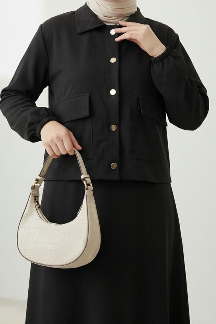 Elmina Ceket Elbise Scuba İkili Takım 1673 - Siyah