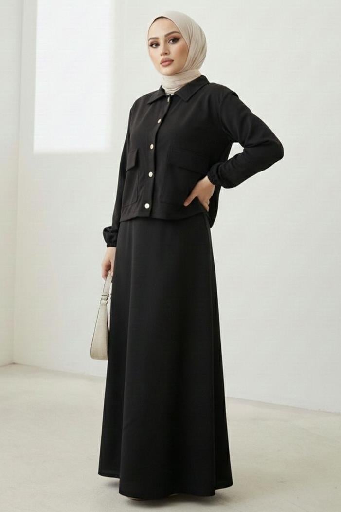 Elmina Ceket Elbise Scuba İkili Takım 1673 - Siyah