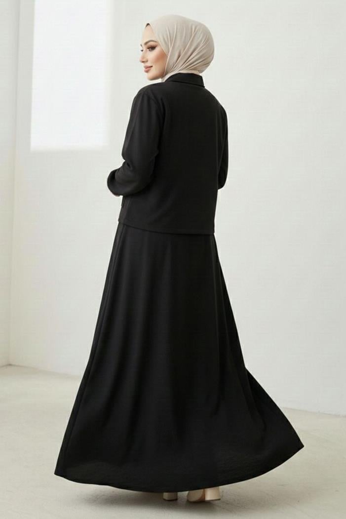 Elmina Ceket Elbise Scuba İkili Takım 1673 - Siyah