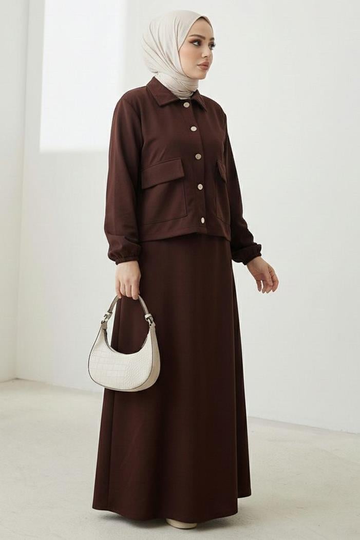 Elmina Ceket Elbise Scuba İkili Takım 1673 - Kahve