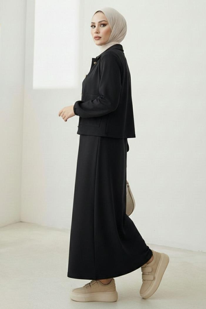 Elmina Ceket Elbise Scuba İkili Takım 1673 - Siyah