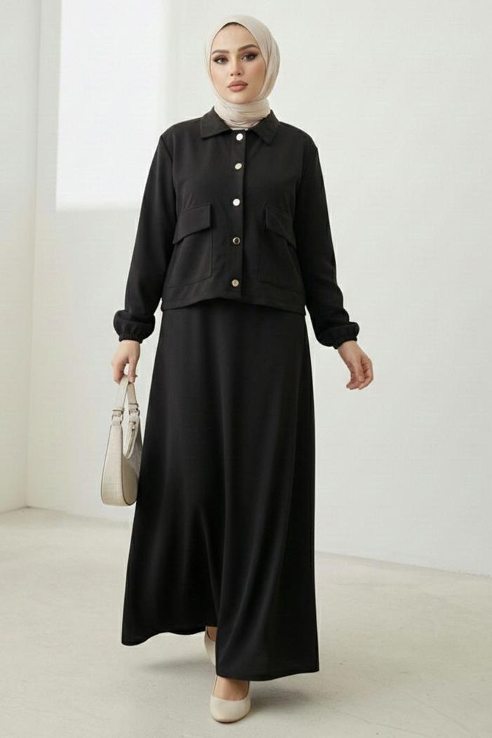 Elmina Ceket Elbise Scuba İkili Takım 1673 - Siyah