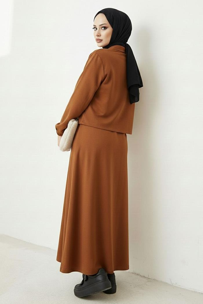 Elmina Ceket Elbise Scuba İkili Takım 1673 - Taba