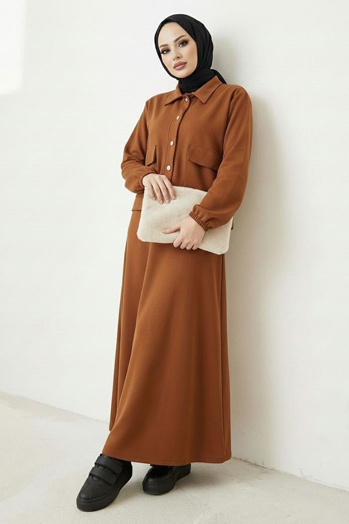 Elmina Ceket Elbise Scuba İkili Takım 1673 - Taba