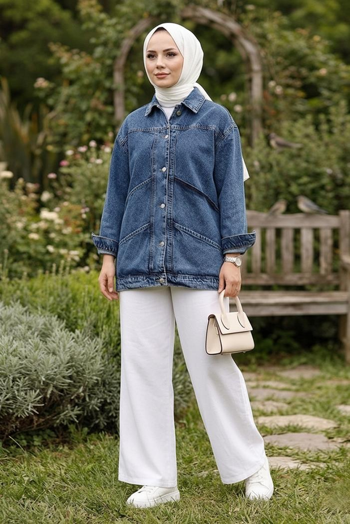 Elsan Oversize Kot Ceket 1437 - Mavi