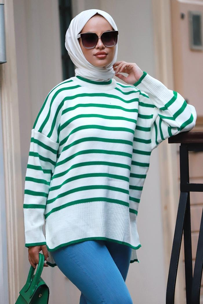 Elser Yarasa Kol Triko Tunik 578 - Yeşil