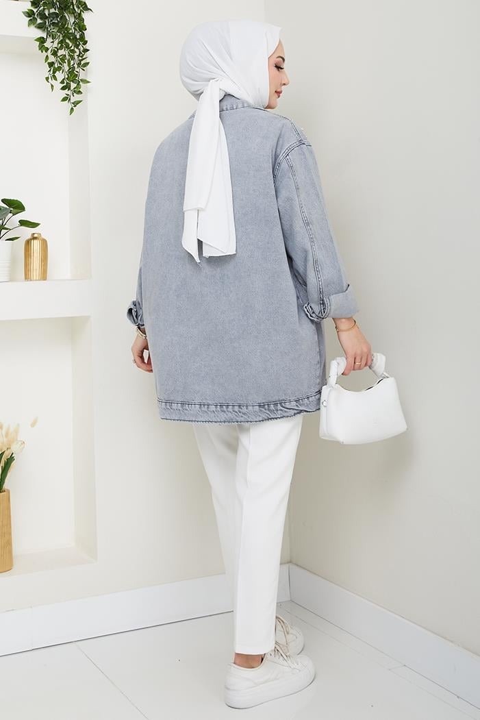 Elyez Taşlı Kot Ceket 1456 - Gri