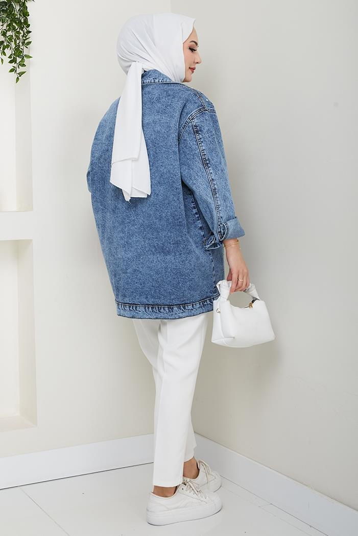 Elyez Taşlı Kot Ceket 1456 - Mavi