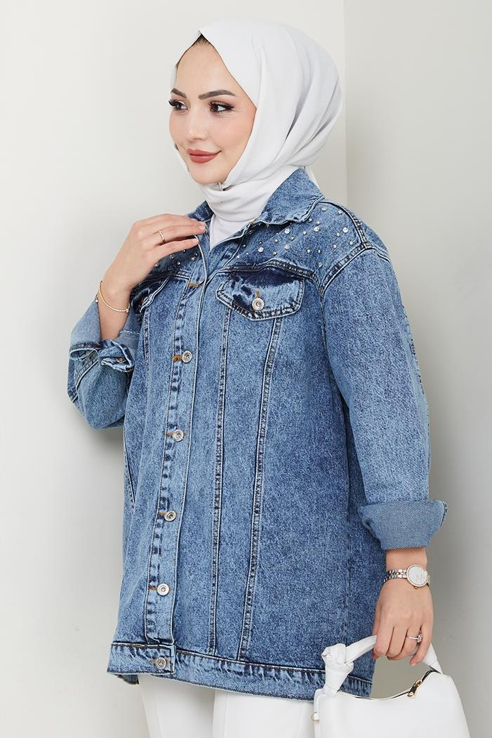 Elyez Taşlı Kot Ceket 1456 - Mavi