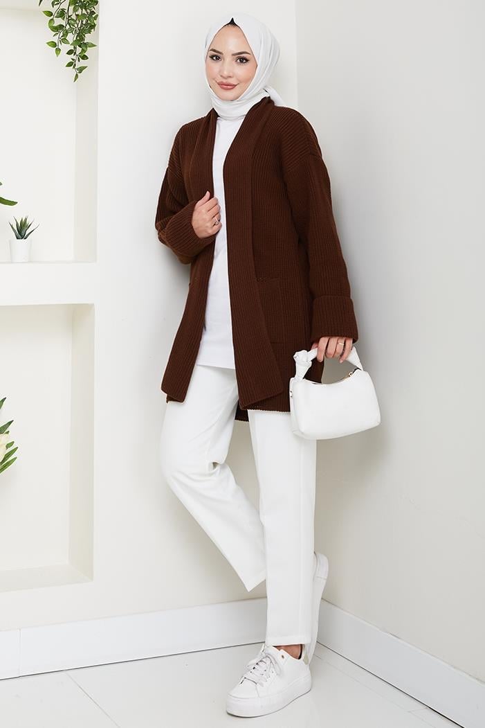 Enfil Şal Yaka Triko Hırka 1598 - Acı Kahve