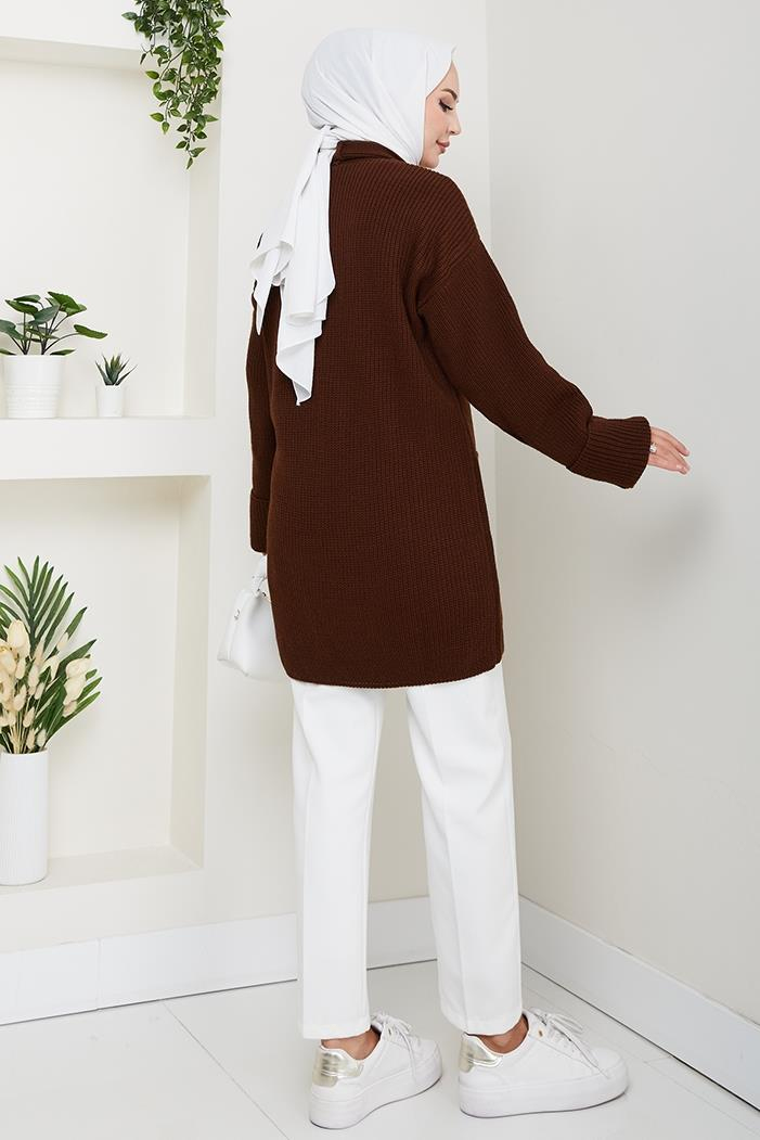 Enfil Şal Yaka Triko Hırka 1598 - Acı Kahve