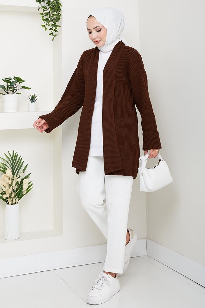 Enfil Şal Yaka Triko Hırka 1598 - Acı Kahve