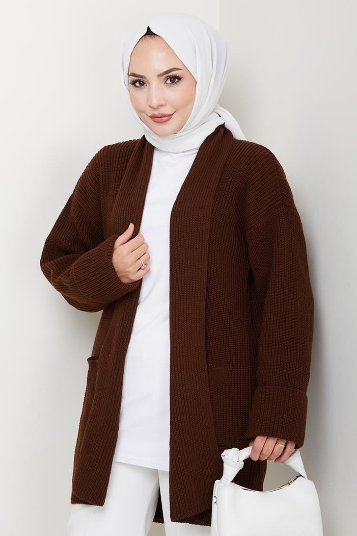Enfil Şal Yaka Triko Hırka 1598 - Acı Kahve