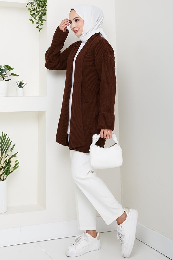 Enfil Şal Yaka Triko Hırka 1598 - Acı Kahve