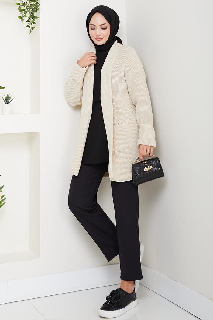 Enfil Şal Yaka Triko Hırka 1598 - Bej