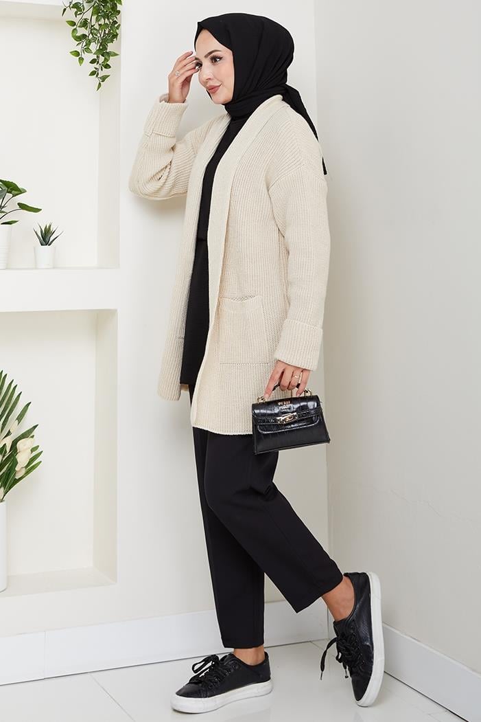 Enfil Şal Yaka Triko Hırka 1598 - Bej