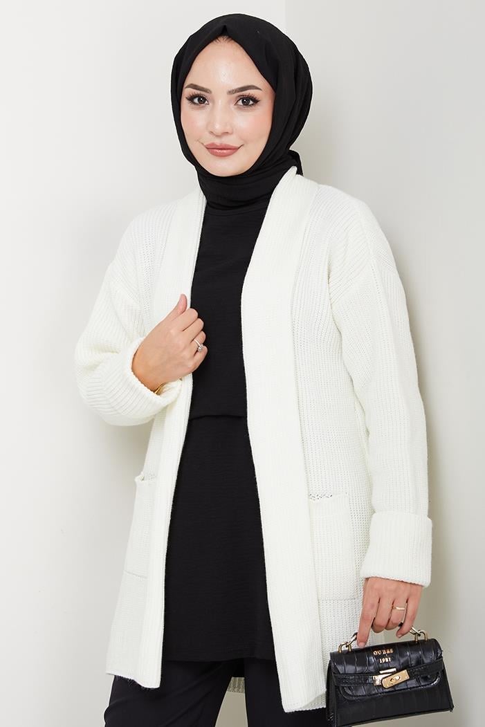 Enfil Şal Yaka Triko Hırka 1598 - Beyaz