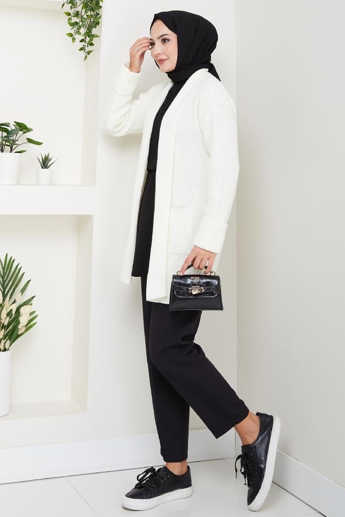 Enfil Şal Yaka Triko Hırka 1598 - Beyaz