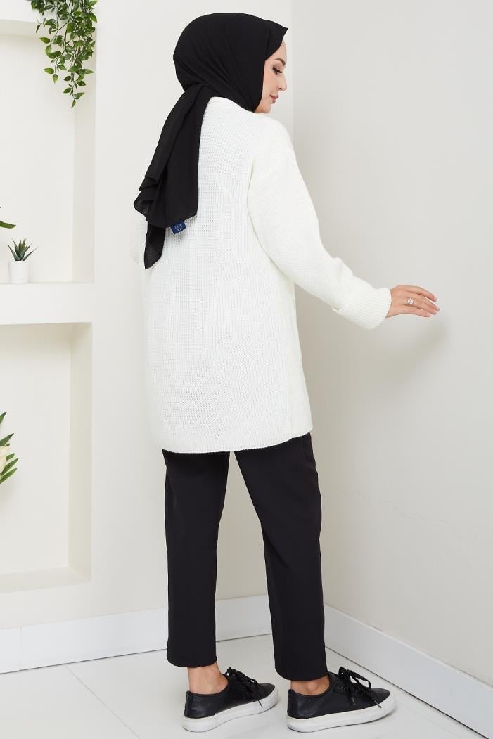 Enfil Şal Yaka Triko Hırka 1598 - Beyaz