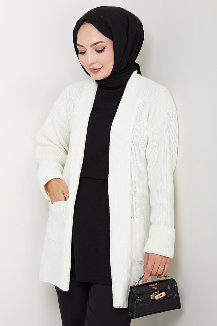 Enfil Şal Yaka Triko Hırka 1598 - Beyaz