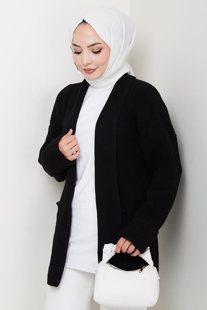 Enfil Şal Yaka Triko Hırka 1598 - Siyah