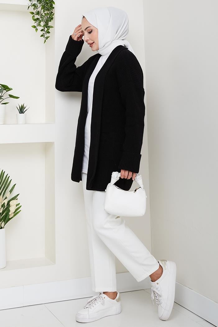 Enfil Şal Yaka Triko Hırka 1598 - Siyah