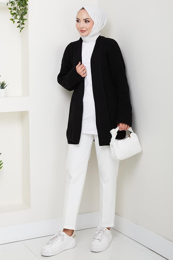 Enfil Şal Yaka Triko Hırka 1598 - Siyah