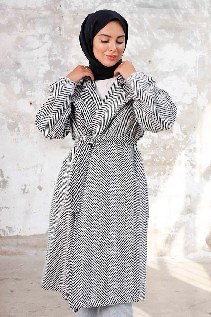 Esilay Kuşaklı Oversize Kap 1244 - Beyaz