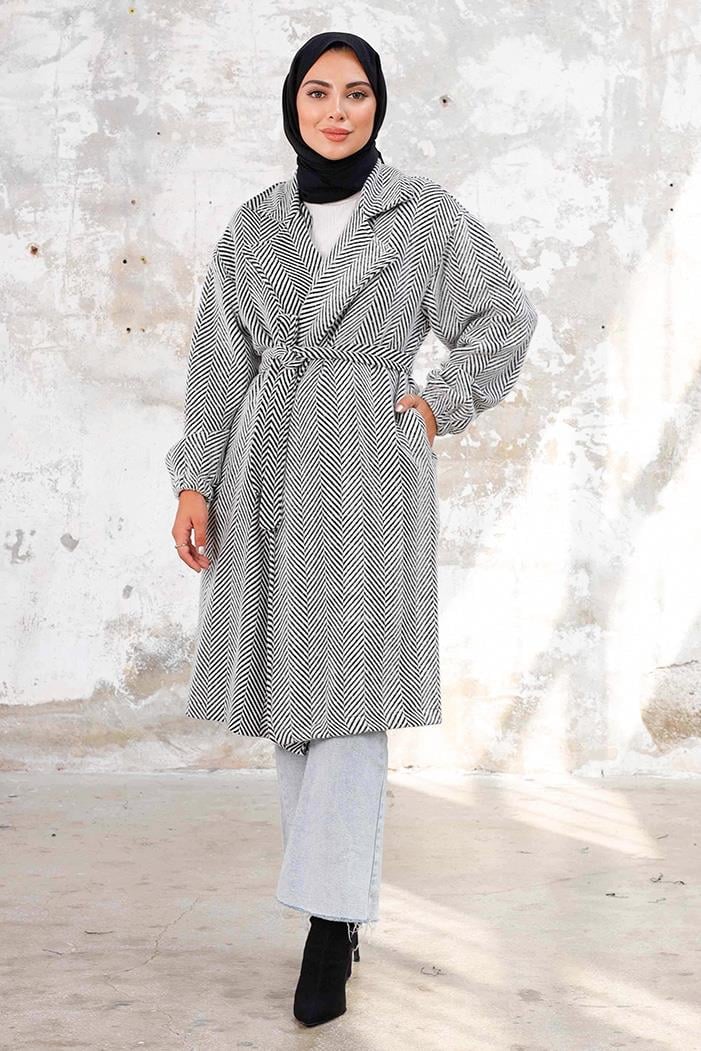 Esilay Kuşaklı Oversize Kap 1244 - Beyaz