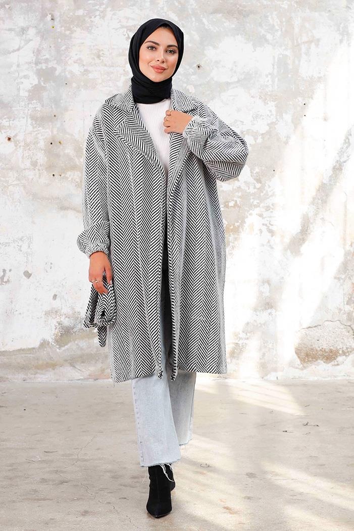 Esilay Kuşaklı Oversize Kap 1244 - Beyaz